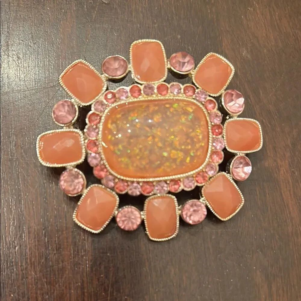 Ornate Pink Sparkly Floral Brooch